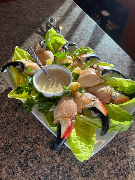 Fresh Bahamian Stone Crab Claws In the Bahamian Sun at Norman's Cay